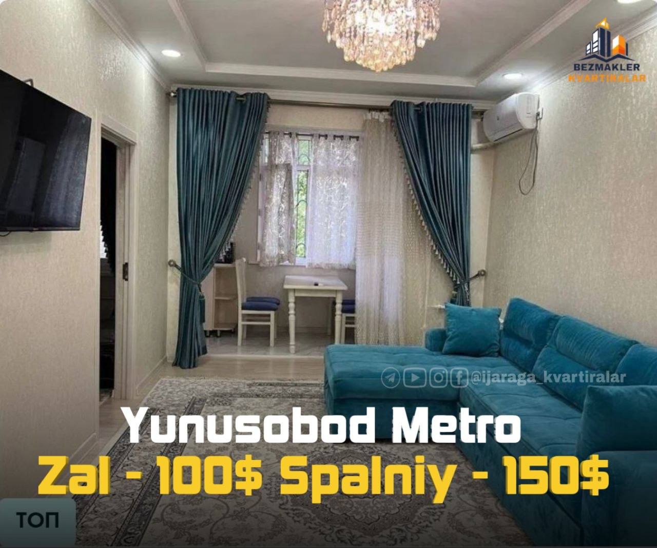 3 xonali kvartira yunusobodda